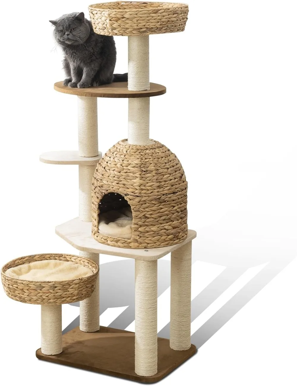 Modern Cat Tree Tower for Large Cats Cat Furniture Scratching Tree for Indoor Cat Real Natural Water Hyacinth  Manual Hand Woven