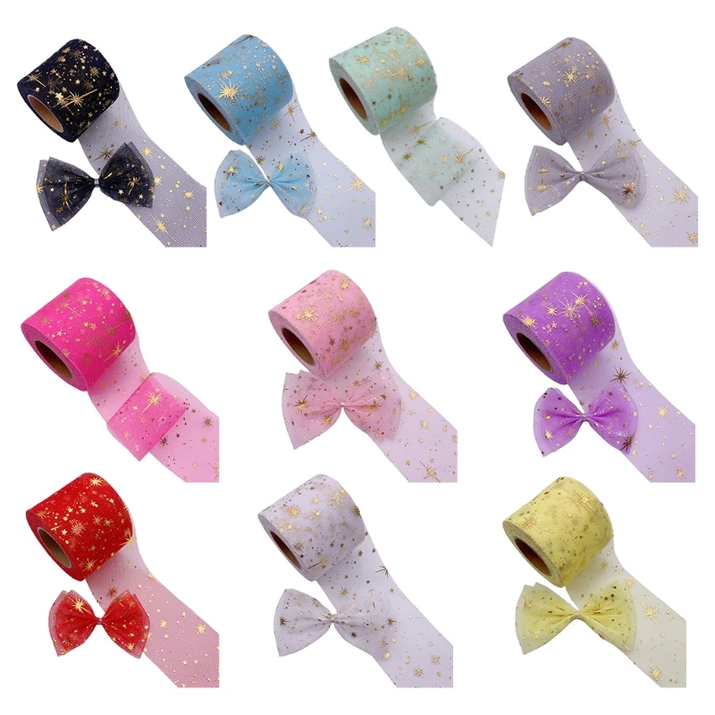 6cm Golden Star PatternTulle Rolls Crafting DIY Sewing Ribbon Multi Colors