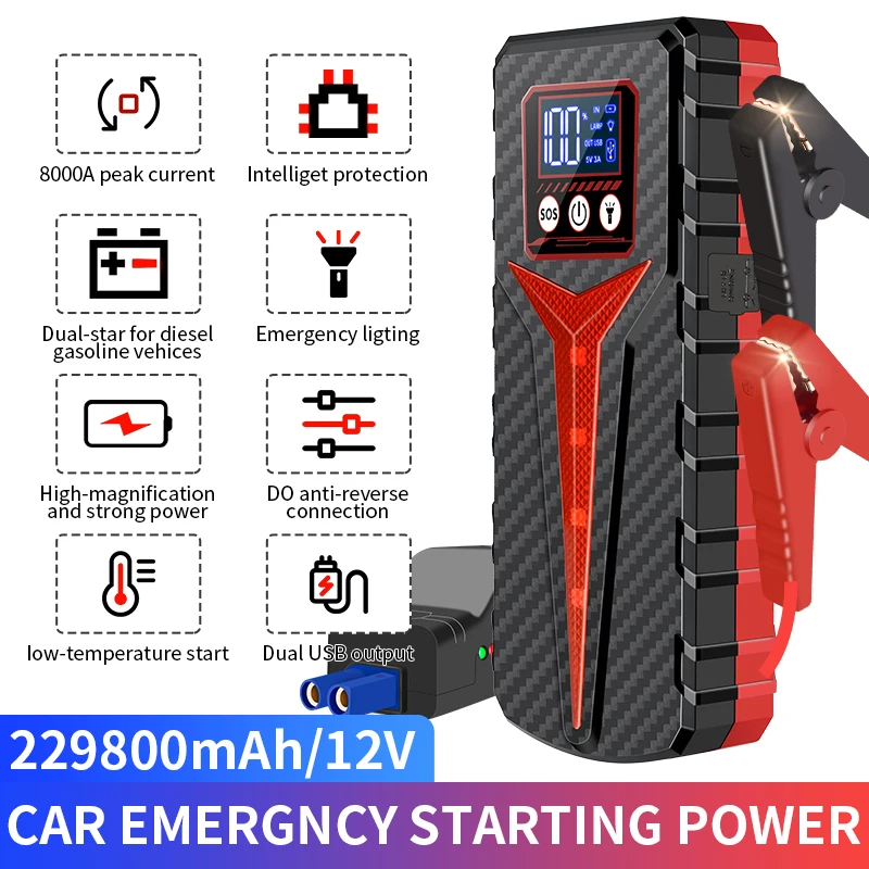 

Emergency Starting Device Petrol Diesel 12V Car Jump Starter 229800mah Portable 8000A Car Charger For Battery Booster LED Light