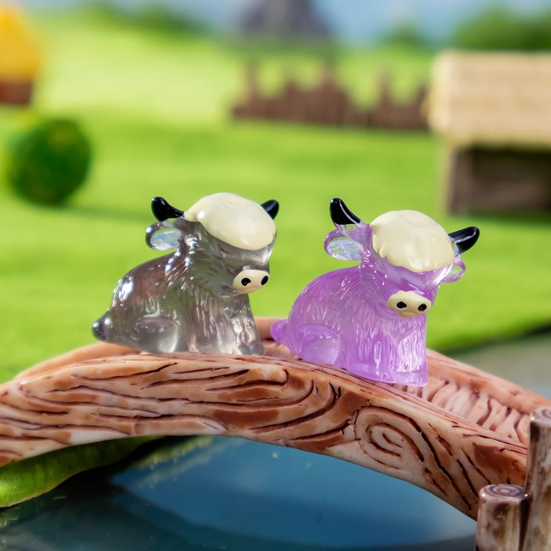 20 قطعة مضيئة الساحرة البسيطة المرتفعات البقرة التماثيل راتينج لطيف الحيوان المنحوتات DIY بها بنفسك الحرف دمية حديقة لديكور الغرفة