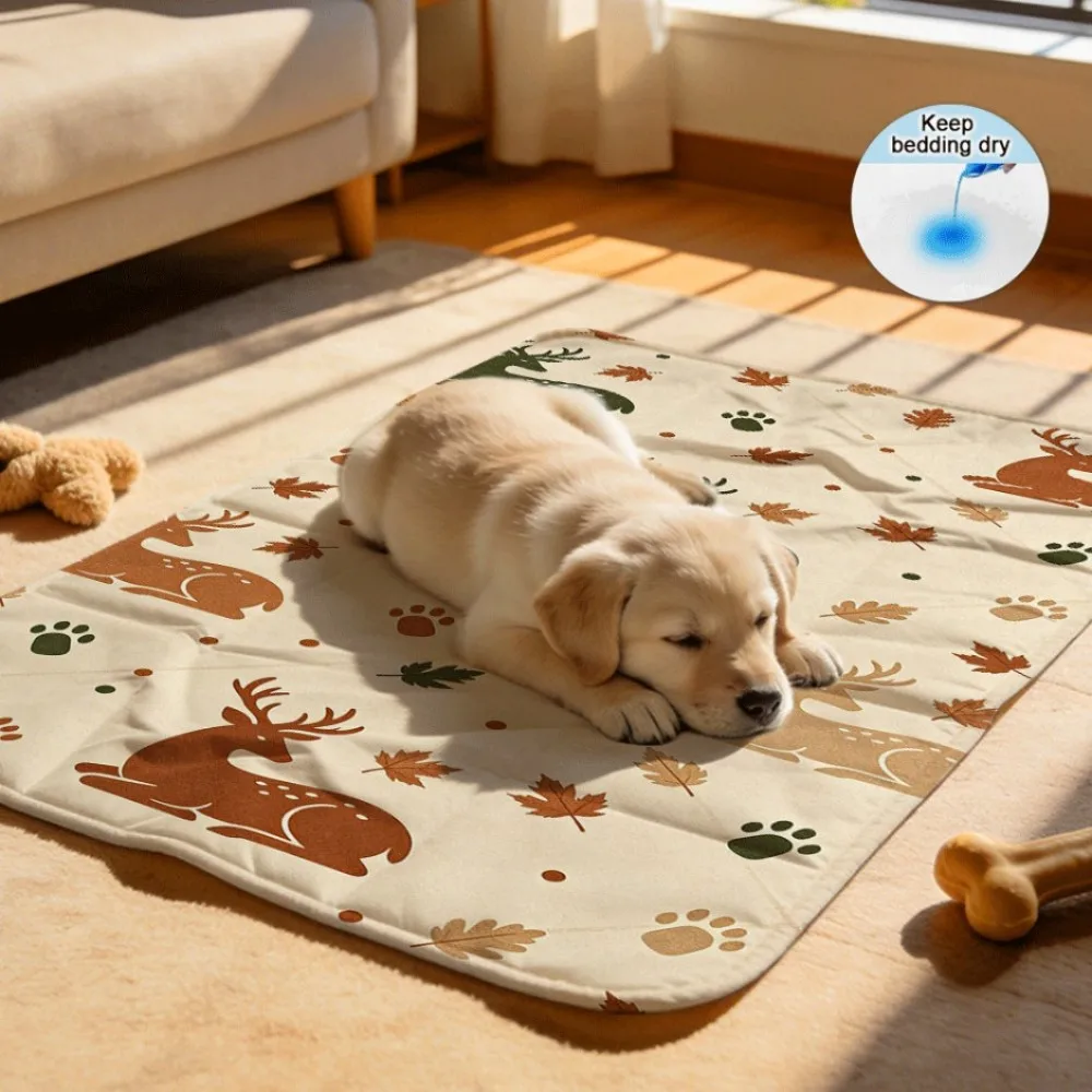 Warm Autumn Deer Leaves Paw Prints Machine Washable Reusable Pet Pads Eco Friendly Alternative to Disposables