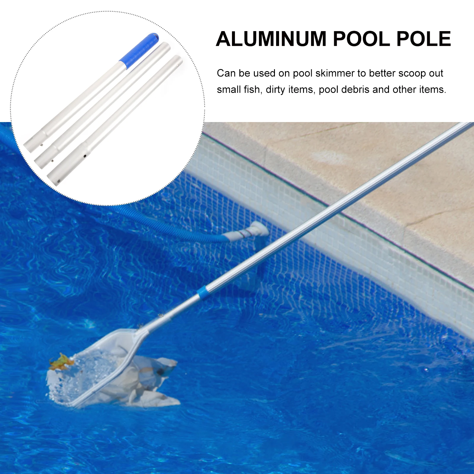 

Aluminum Alloy Pool Pole Adjustable Fishing Skimmer Rod Connector Metal Cleaning Tool for Ponds Tanks Debris Removal Swimming