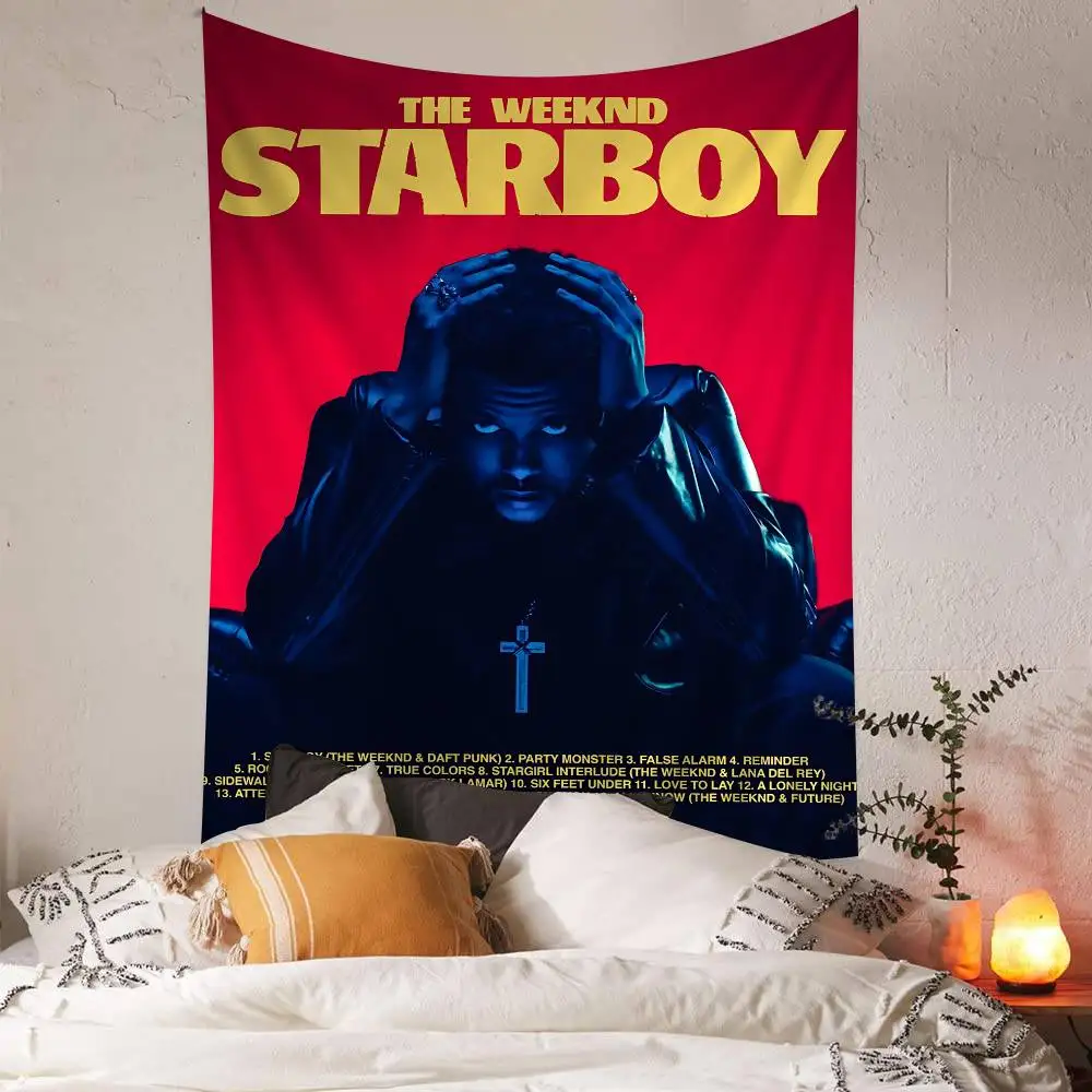 Singer The Weeknd Cartoon Tapestry Art Science Fiction Room Home Decor Wall Hanging Home Decor