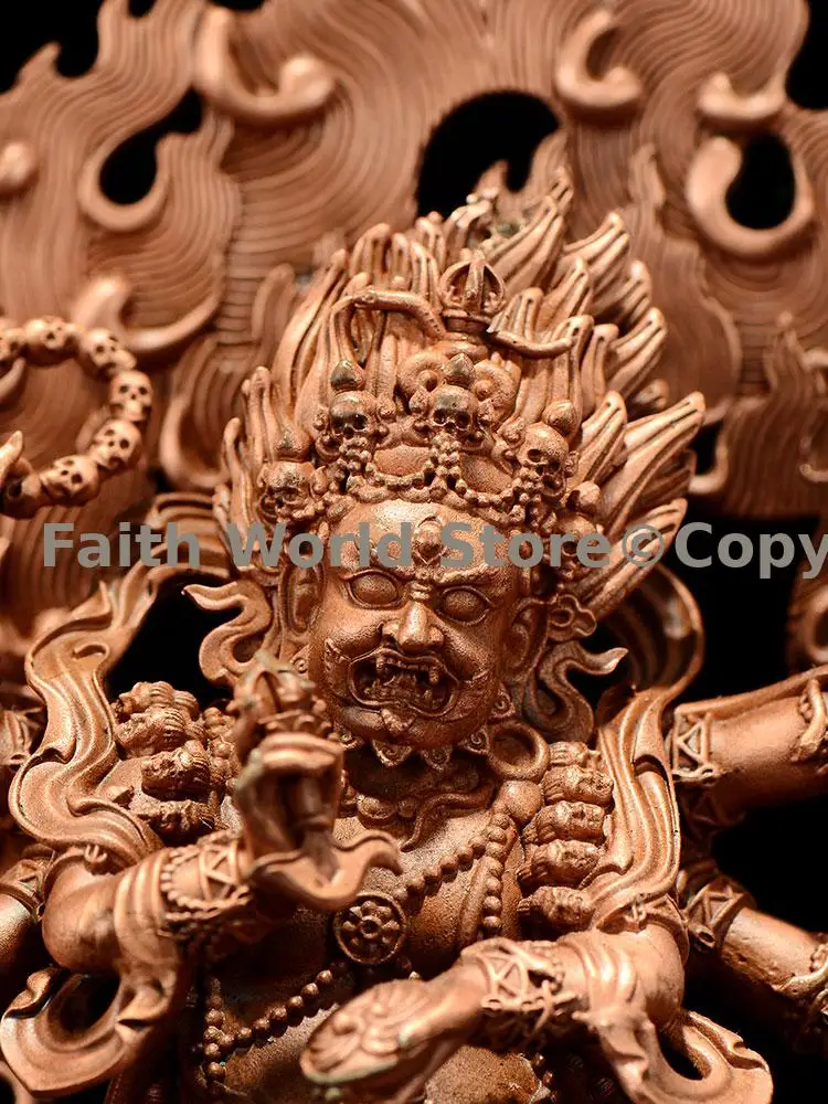 2025 good Nepal small buddha statue Red copper Carving six-arm Mahakala Tibet buddhism Vairocana sculpture free shipping