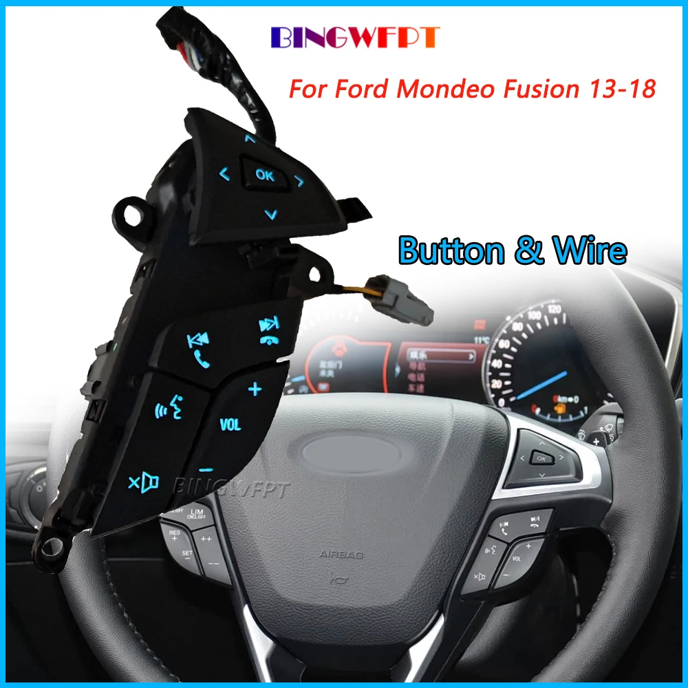 Steering Wheel Button Switch Backlight Wired Right-Side Volume & Phone Control Module High Spec For Ford Mondeo Fusion 2013-2018