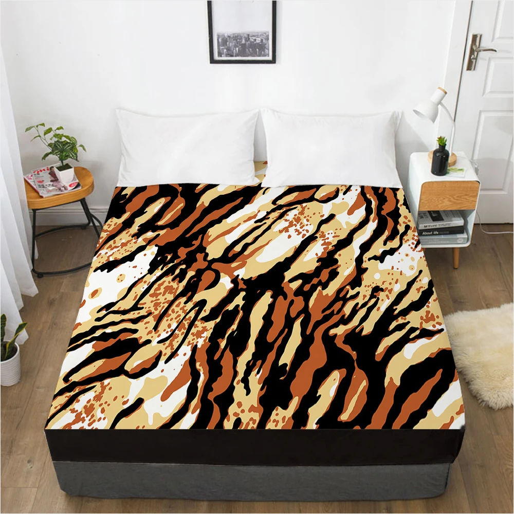 Imagem -06 - Elástico Cabido Folha de Cama com Uma Faixa Elástica Colchão Capa de Cama 160x200 Customizável Tamanho Leopard Café 1pc