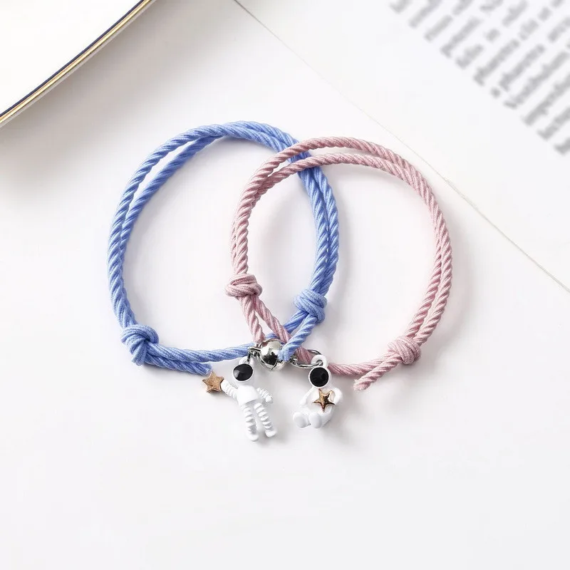 2Pcs/Set Magnet Couple Bracelet For Lovers Magnetic Attract Astronaut Star Planet Bracelets Braided Rope Friendship Jewelry Gift