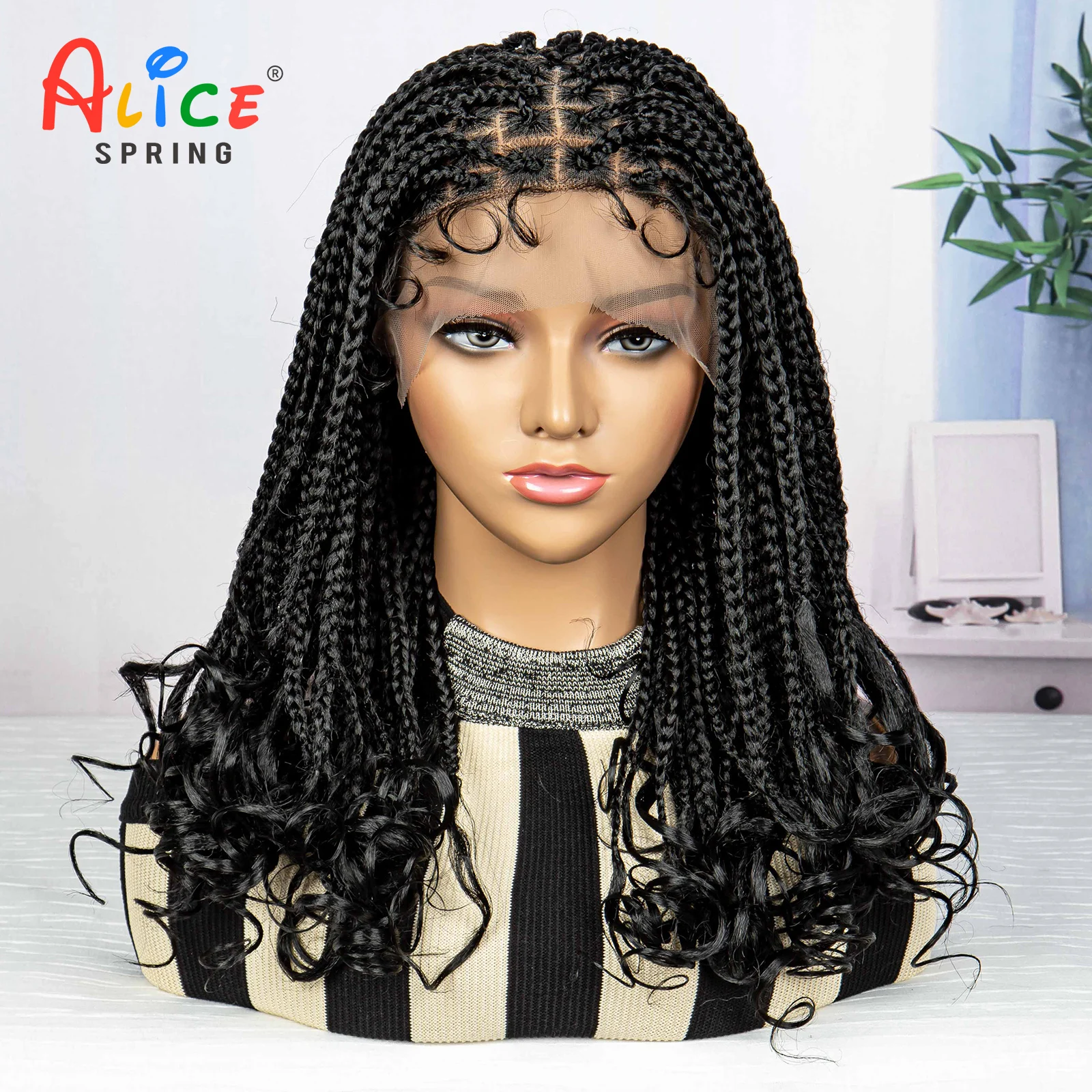 20 inches Cheap Short Crochet Braiding Hair Square Knotless Box Braids Wig for Women Black Wigs Synthetic Lace Front Braided Wig