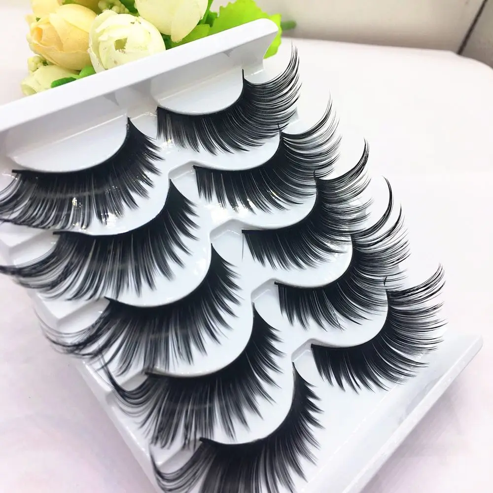 Sexy 5 Pairs Black False Eyelashes Exaggerated Thick Lashes Daily & Party Makeup #053