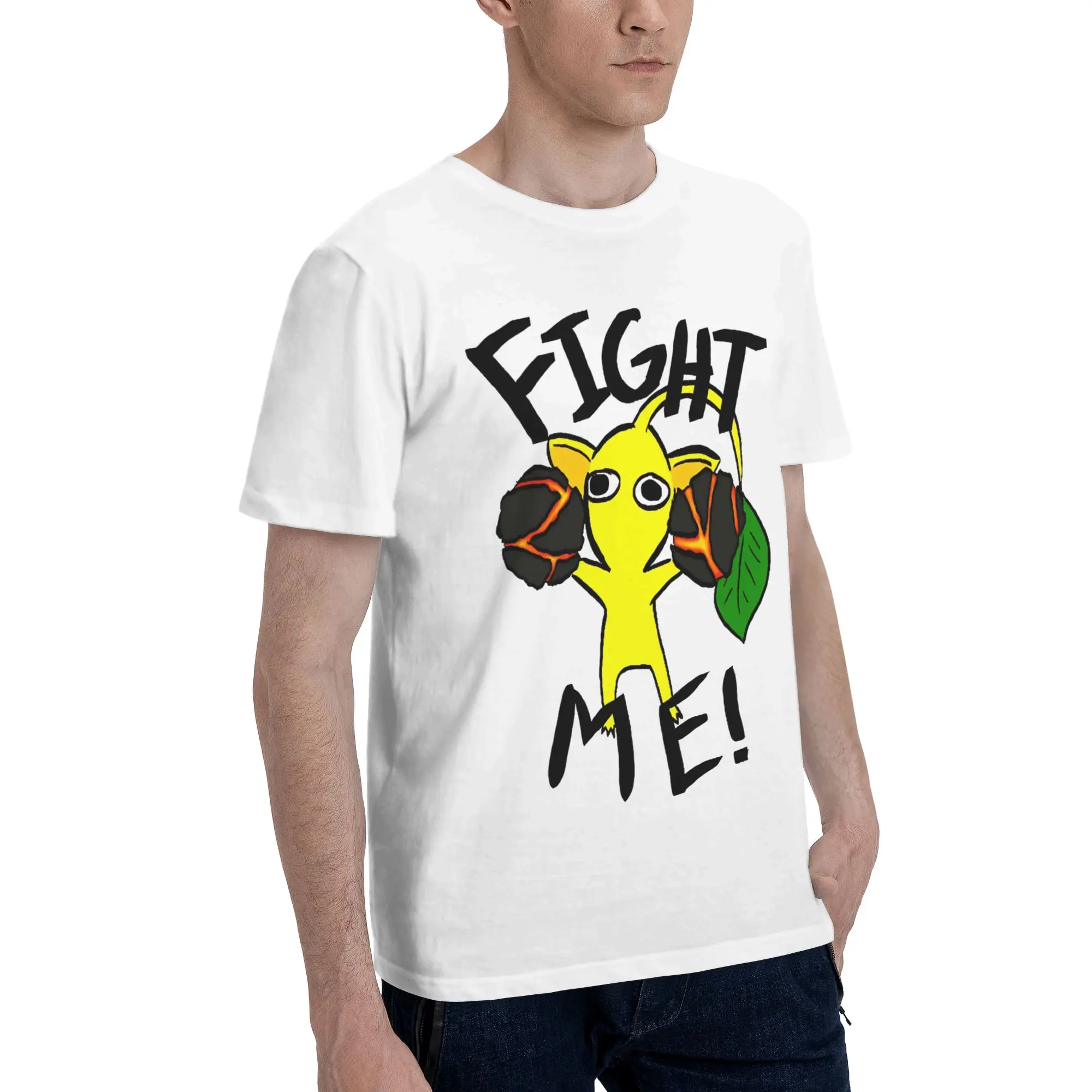Fight Me! Yellow Pikmin Men's T Shirts Pikmin  Leisure Tee Shirt Short Sleeve Crew Neck Cotton Gift Idea Clothes T-Shirt