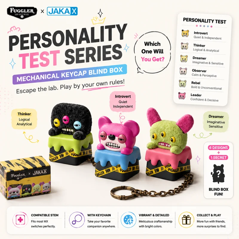 Fuggler Jaka Tooth Monster Keycap Mécanique Boîte Mystère Anti-stress Créatif Keycap Esc Porte-clés Pendentif Décoratif Pour Adulte