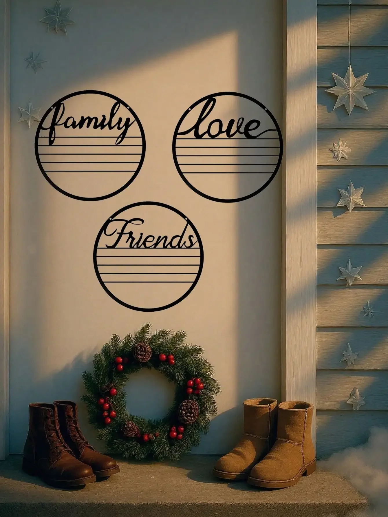 CIFBUY 3-Pack Friendship Love Family Metal Wall Art Set Rustproof Iron Hanging Sculpture Modern  Home Decor Ornament Gift