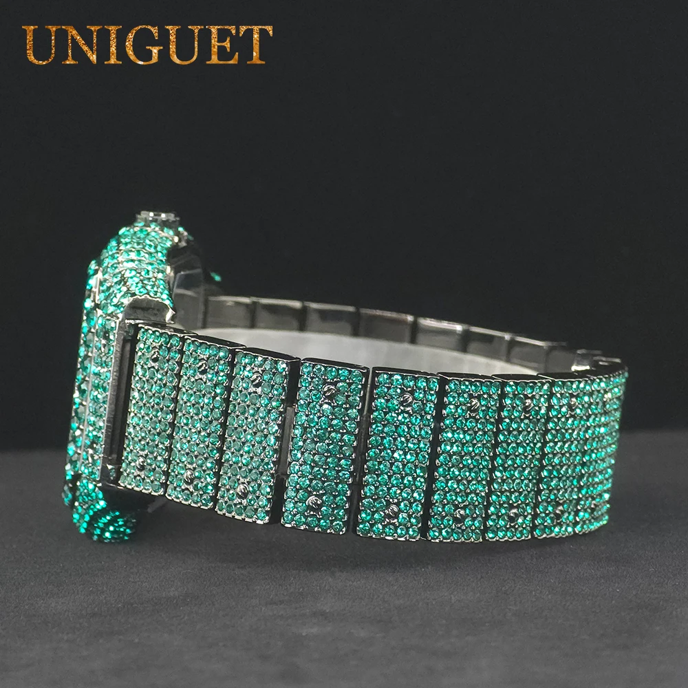 Orologio verde da uomo Orologi al quarzo da uomo Hip Hop con diamanti ghiacciati di lusso dal design accattivante con calendario Orologio luminoso Dropshipping
