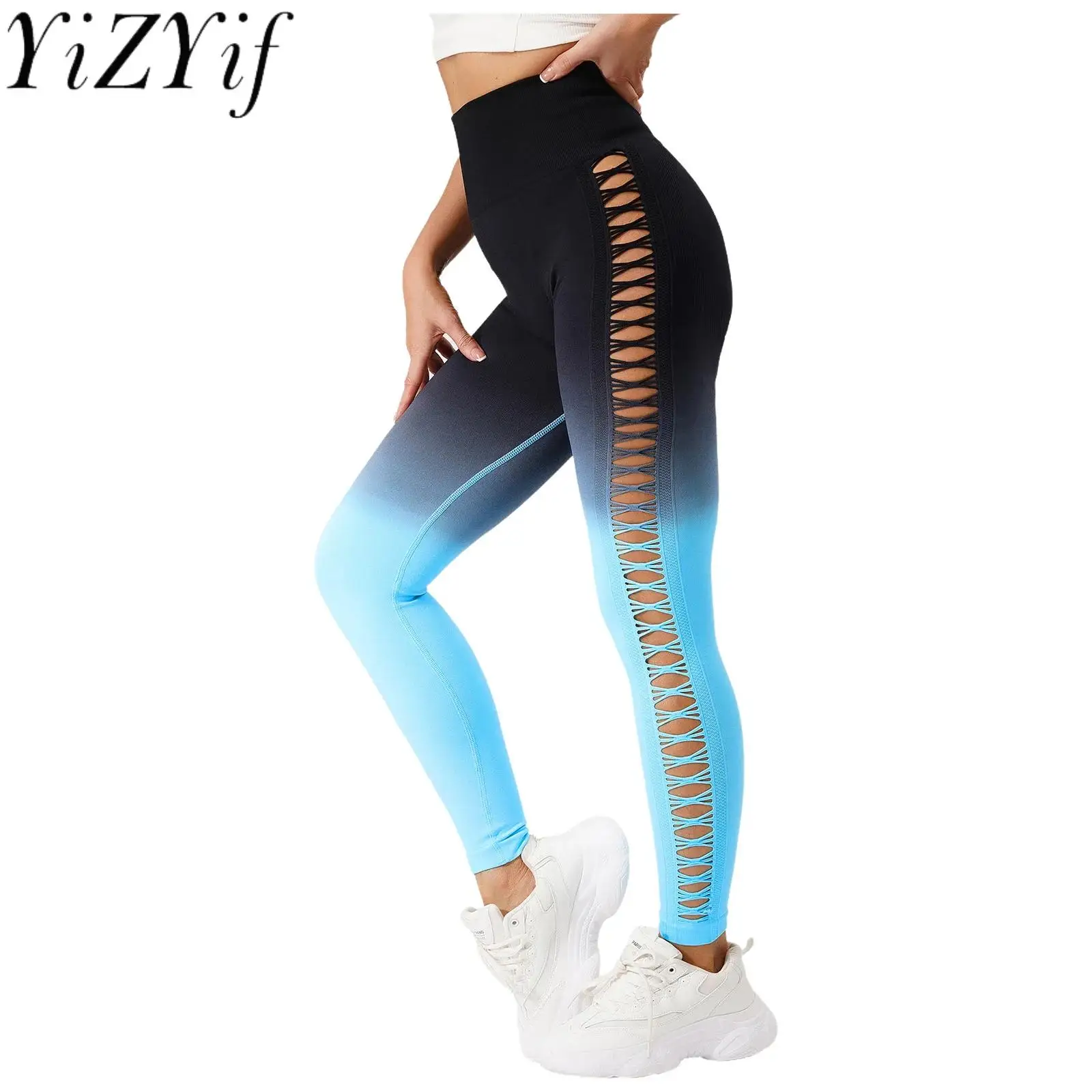 

Women Skim Fit Stretchy Yoga Pilates Gym Sports Leggings High Waist Side Cutout Running Fitness Booty Lifting Tight Sports Pants