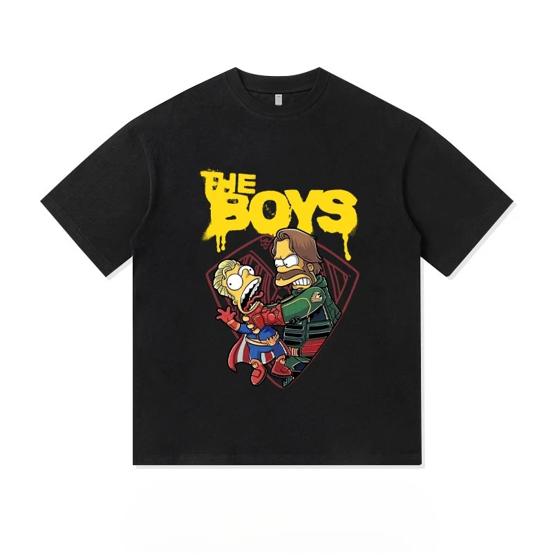 Black Red Diamond Dual Cartoon Superhero Graphic Tee Yellow Drip Series Header Chest Oversized Street Tops