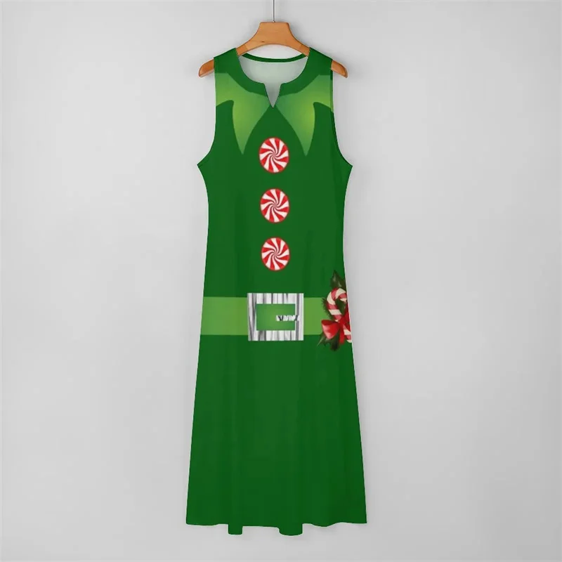 Green Holiday Merry Christmas Santa\'s Print Long Dress For Women Elegant Party Robe Dress New 2024 Spring Summer Lady Maxi Dress