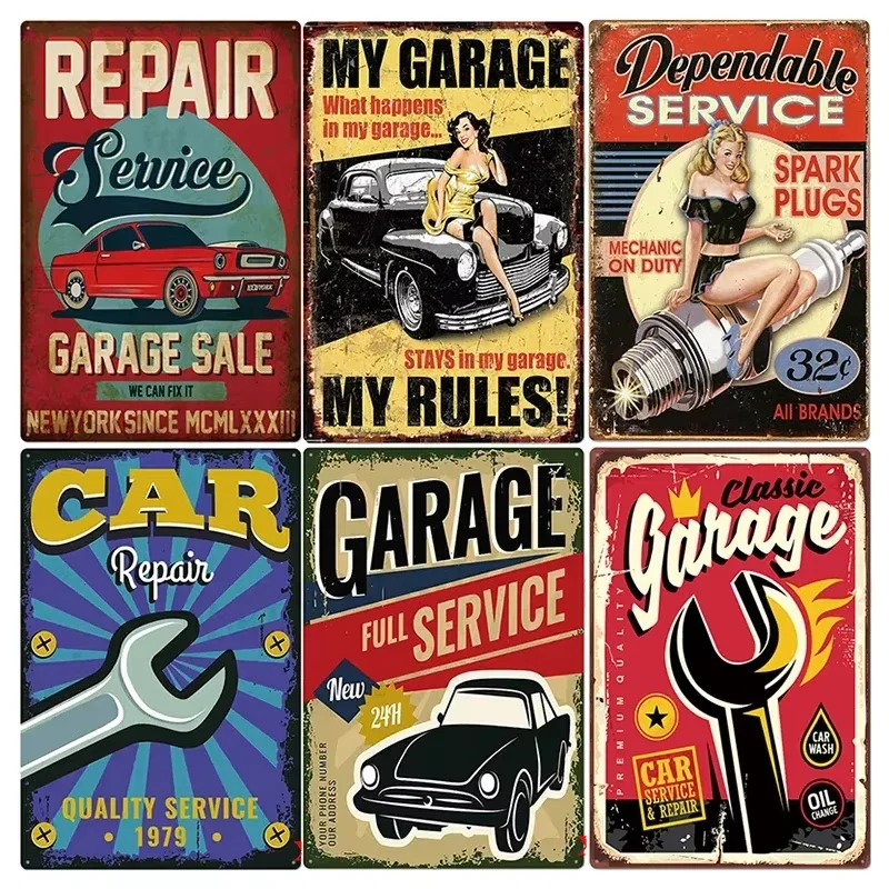 My Garage My Rules Car Tin Sign Metal Decorative Poster Plaque Bar Cafe Wall Sticker Iron Painting Garage Auto Repair Shop Decor