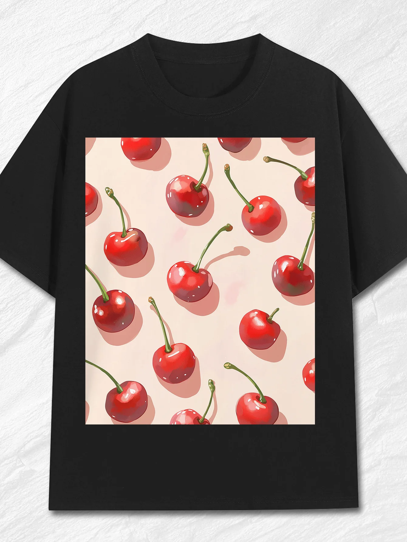 

Ретро вишневый графический принт, лето, осень, зима, хлопковые мужские и женские футболки с короткими рукавами, роскошный бренд для занятий спортом на открытом воздухе