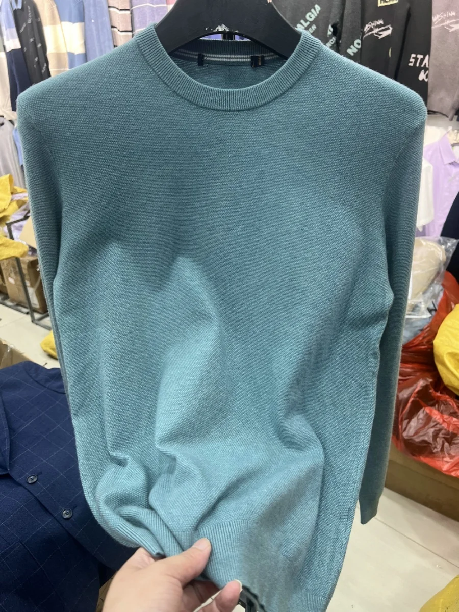 

Легкий вязаный пуловер с круглым вырезом, весенняя городская модная одежда, однотонная, для ношения под одеждой, молодежная повседневная футболка с длинным рукавом