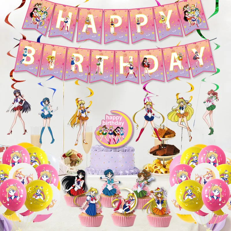 Сейлор Мун, детская тема, набор принадлежностей для дня рождения, аниме, посуда, украшение, флаг, украшение для торта