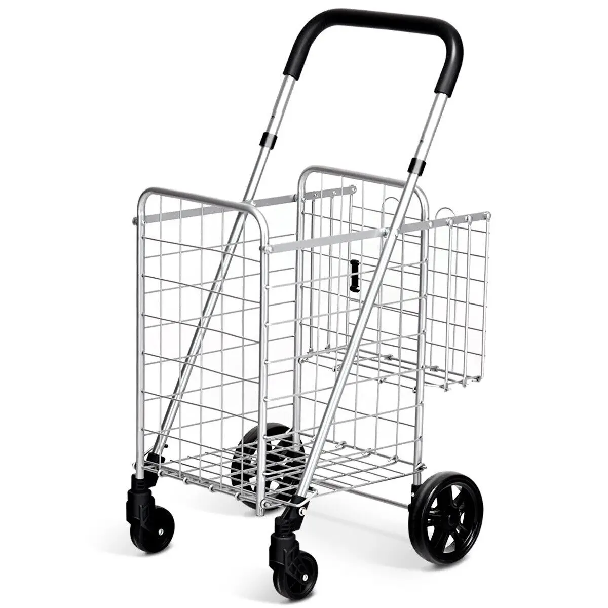 ERGOMASTER Folding Shopping Cart Portable Utility Cart Double Basket Grocery Utility Cart