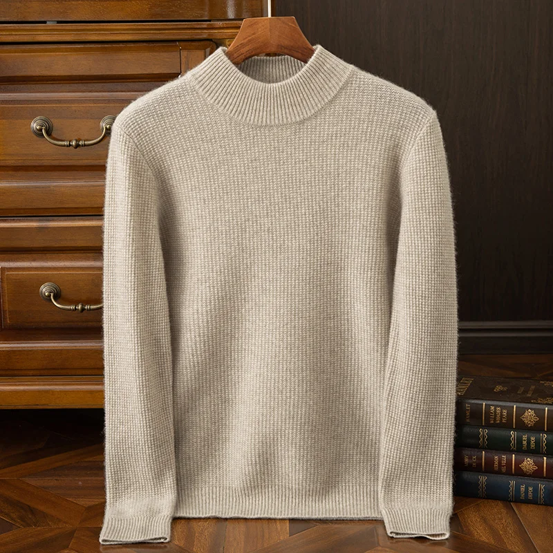 Escolha novos homens mock neck pulôver camisola outono inverno macio quente inteligente casual jumper 100% cashmere malhas roupas clássico topo