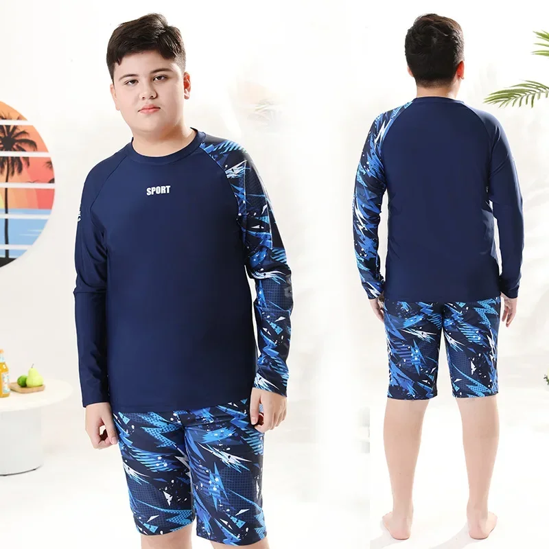 Traje de baño de cuerpo dividido para niños, traje de baño Teeange, traje de baño profesional con protección solar, conjunto de primavera caliente, nuevo, 35-85kg