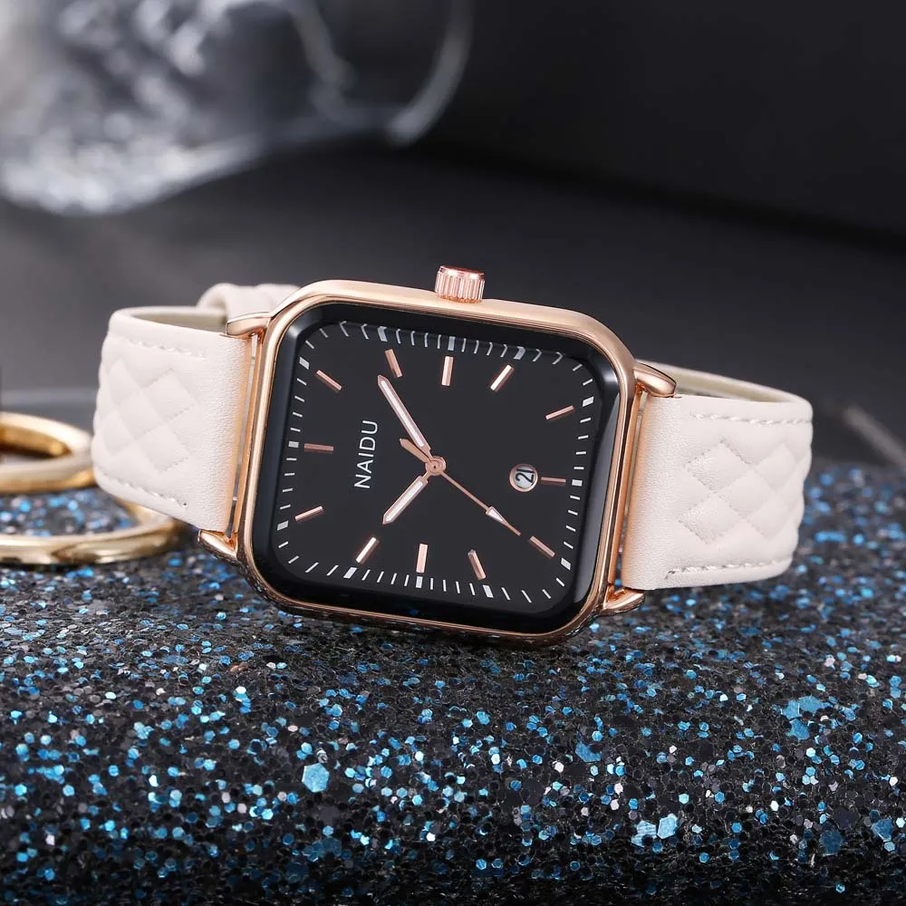 2024 Women's Fashion Quartz Watch Sports Diamond Plaid Leather Belt Small Square dial Couple Wristwatch Men's Clock Watches Gift