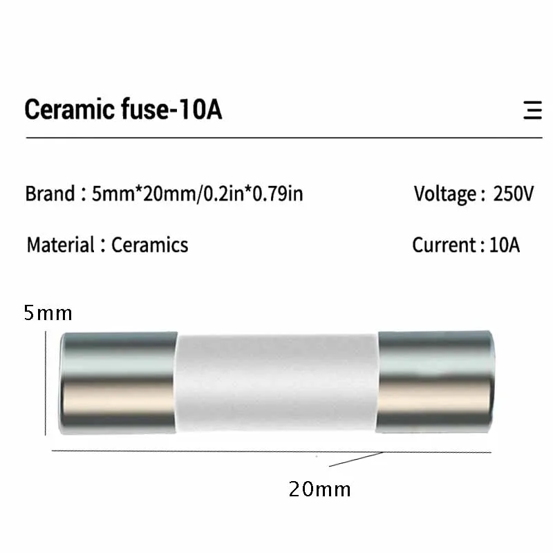 AMITOU 10 pz/lotto fusibile in ceramica fusibile 5*20mm tubo fusibile in ceramica 10A 200mA fusibili per tubi a soffiaggio rapido strumenti per