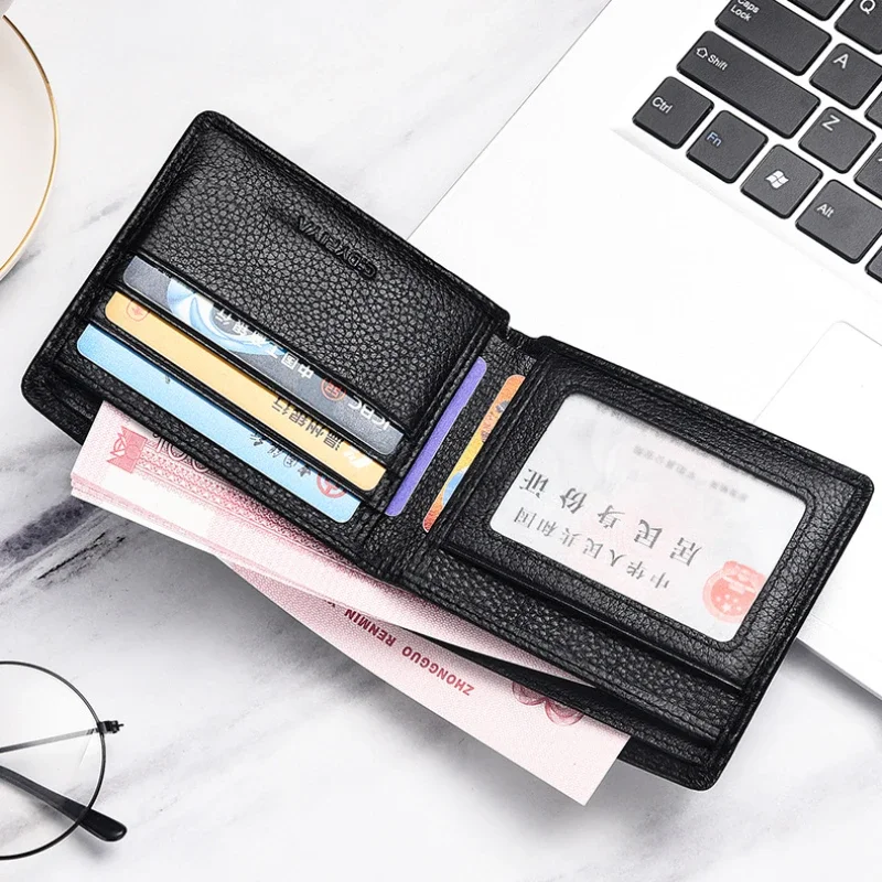 

Black Brown Cow Leather Men Short Wallet Thin Style Folding Young Men Credit Card Holder Wallet Bag Case