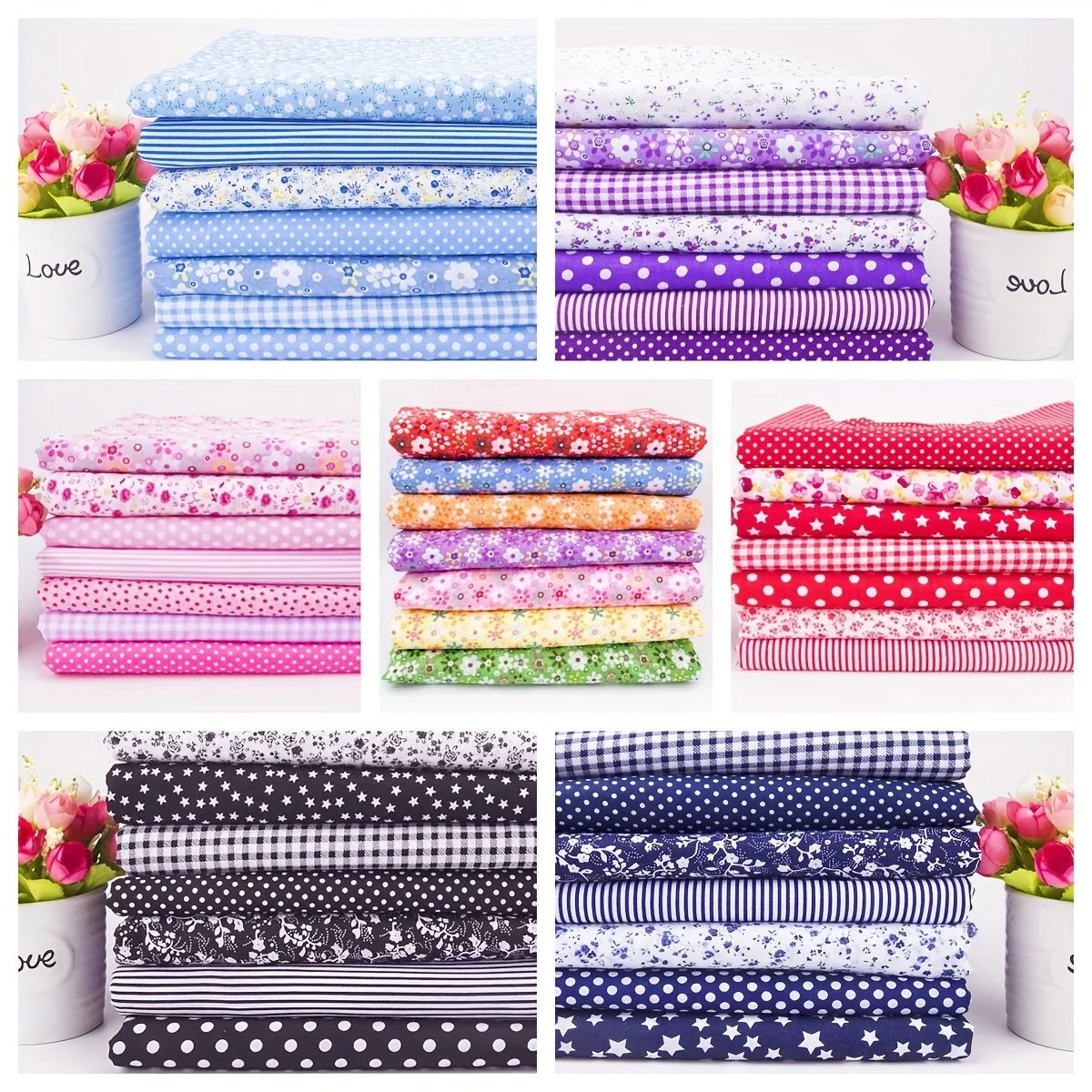 Juego de 7 Bolsas de Tela de Algodón Multicolor para Patchwork - Suministros de Patchwork Tejido |   Opción ideal para bricolaje a mano
