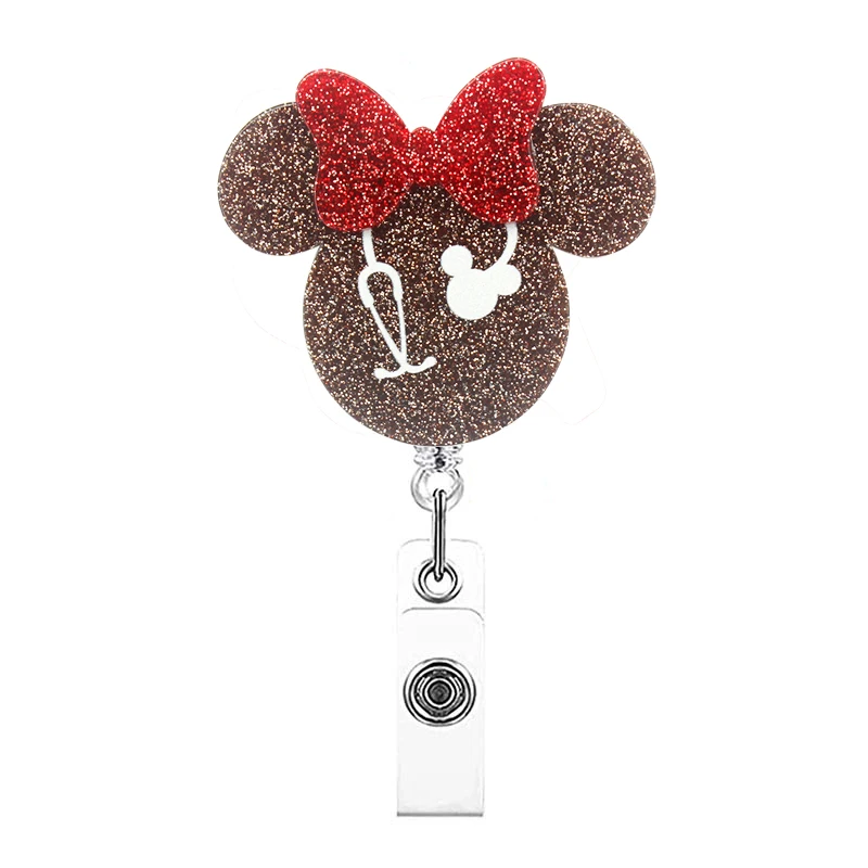 Colorful Shiny Many Minnie Style Rotate Badge Reel Nurse Workers Enfermera ID Holder Retractable Card Holder Accessory