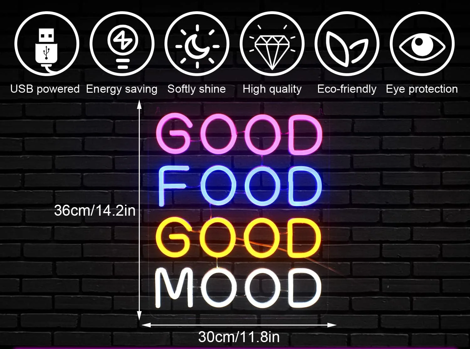 Good Food Good Mood Neon Signs LED Neon Light Sign Light Up Neon Signs Wall Decor for Wall Decor Snack Shop Restaurant Fast Food