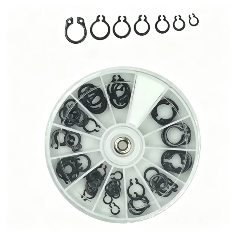 70Pcs Round Box Black C-Type Shaft Retaining Rings M4-M10 Circlip Snap Ring Metal Shaft Stop Clamp Spring Hardware Fastener Kit