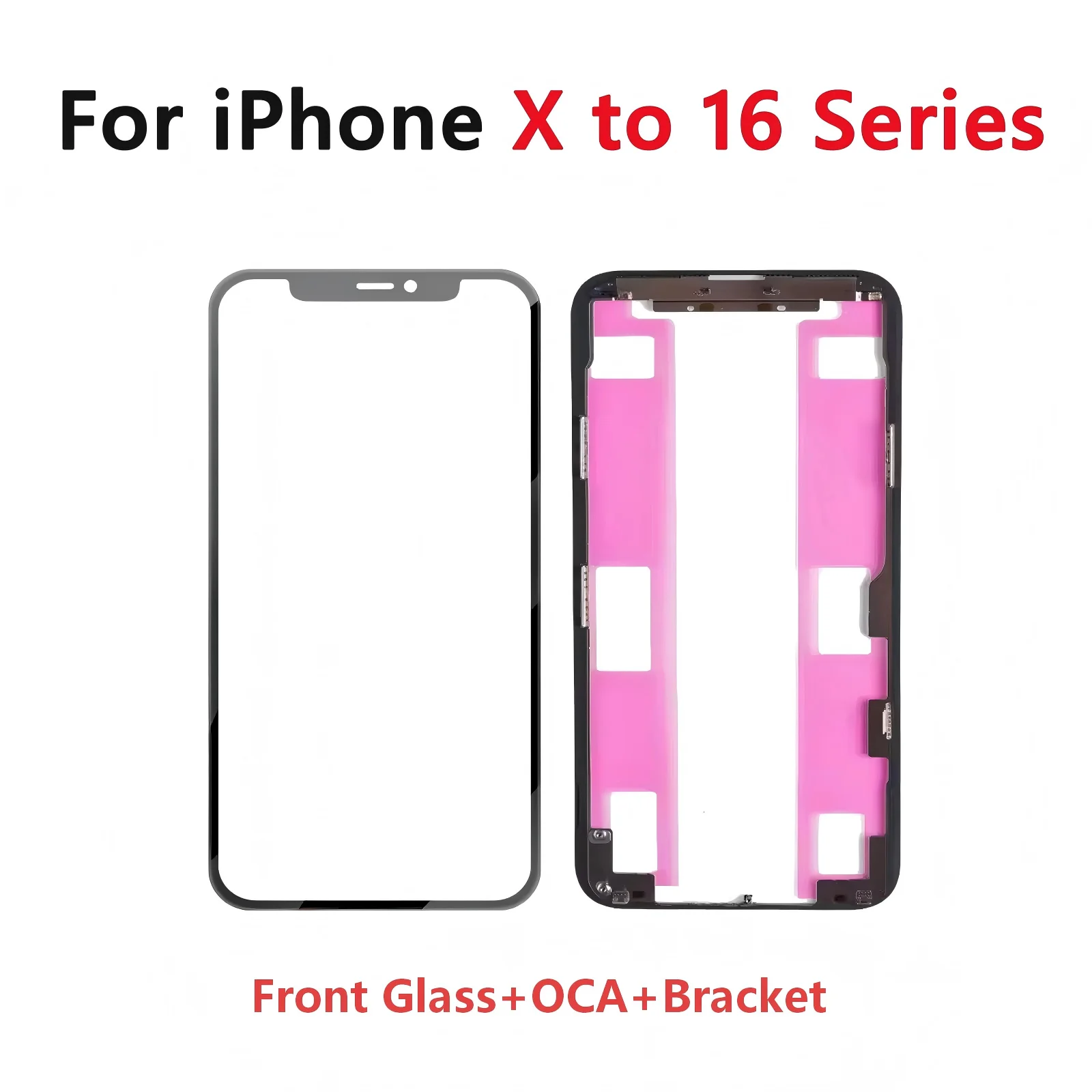 Top Quality For iPhone X XS XR 11 12 13 14 15 16 Screen Outer Glass OCA Center Frame Bracket With Glue Screen Glass Replacement