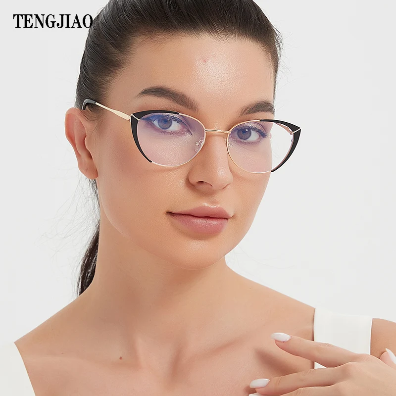 

TENGJIAO Fashion Anti-Blue Light Rays Eyeglasses Frame Women Cat Eye Glasses Brand Designer Clear Lens Computer Optical Eyewear