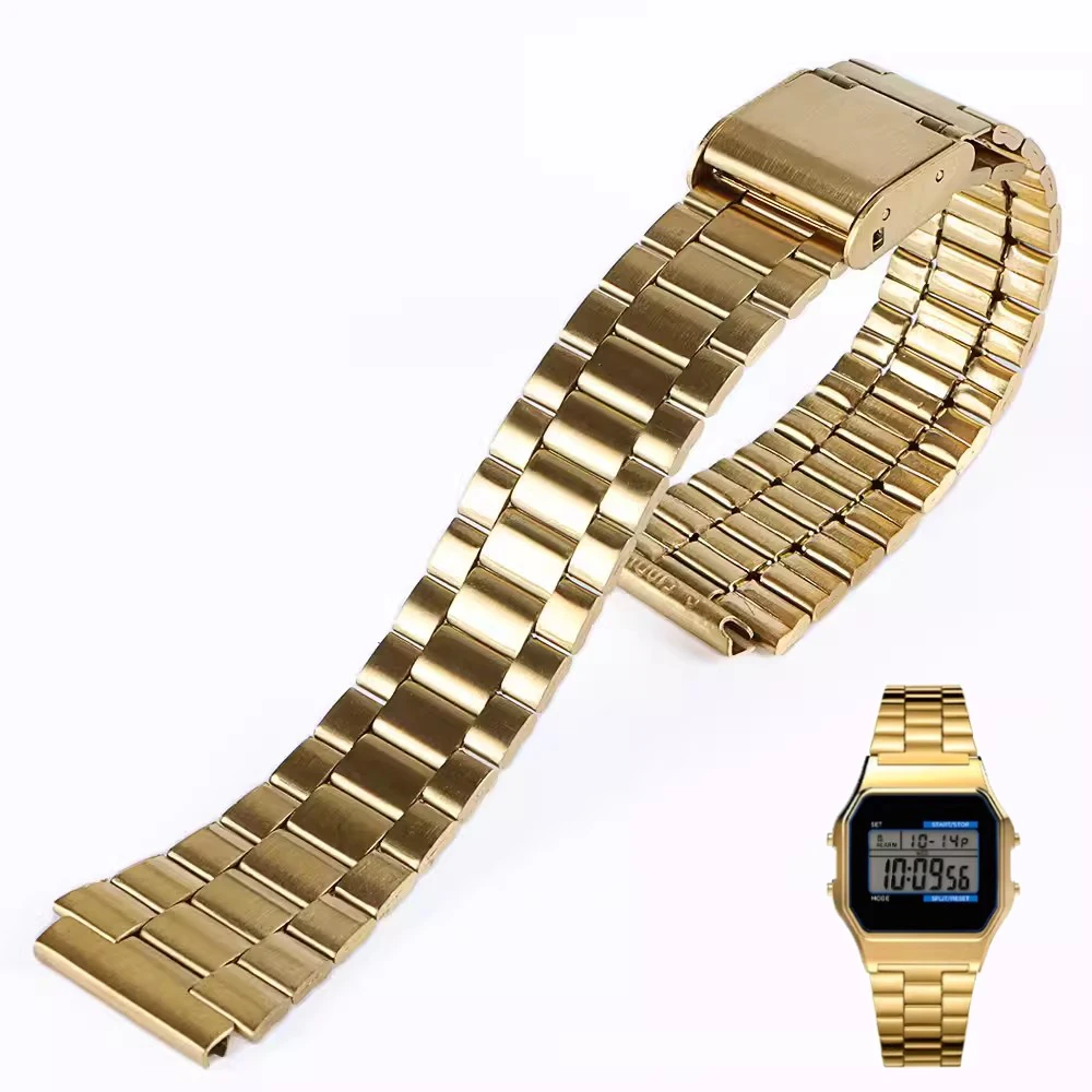 Stainless Steel Watchband For Casio A158 A159 A168 A158W F91w LA-680 AEQ-110 Gold Square Male women Metal Watch Strap Bracelet