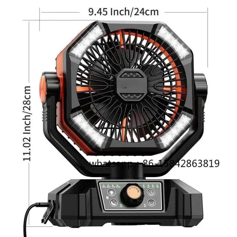 20000mAh Camping Fan with Dual Motor, Battery Operated Portable Fan with 4 LED Lantern, 8 Speeds Desk Mini Fan with Remo