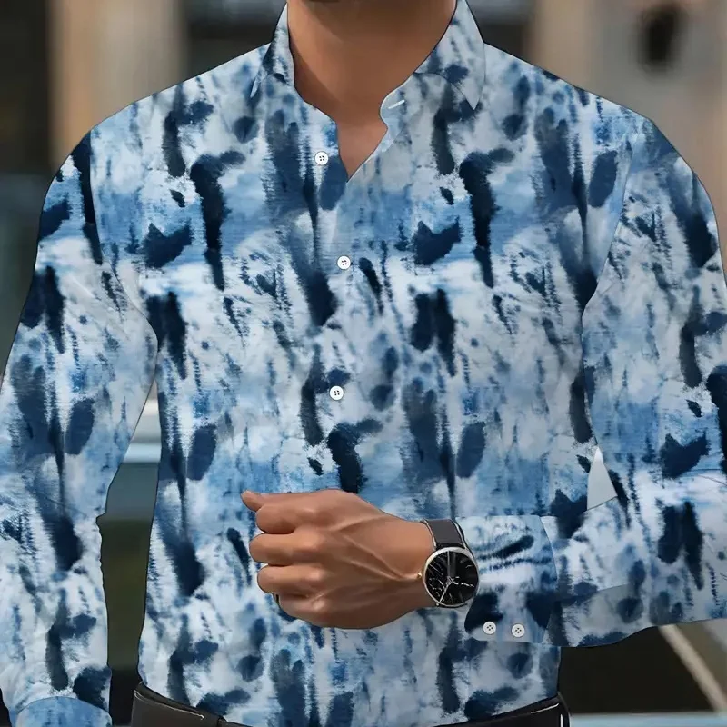 

New fashionable 3D pattern elegant men's shirt suitable for all seasons 2025, stylish casual party long-sleeve shirt.