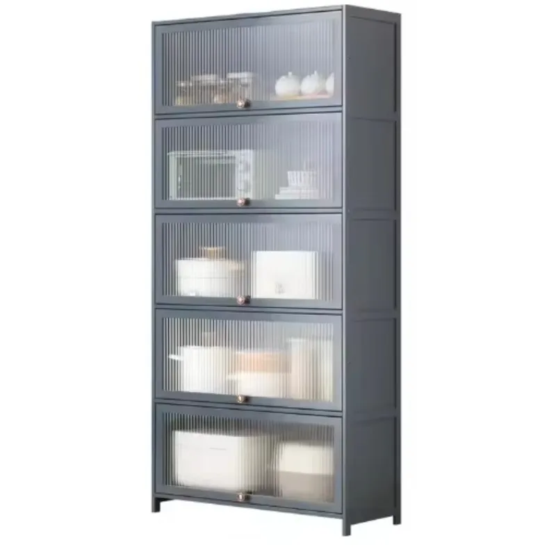 High-quality 5-tier Metal Modern Kitchen Cabinet Shutter Doors Shelves Storage Holders-Large Capacity Multi-functional Design