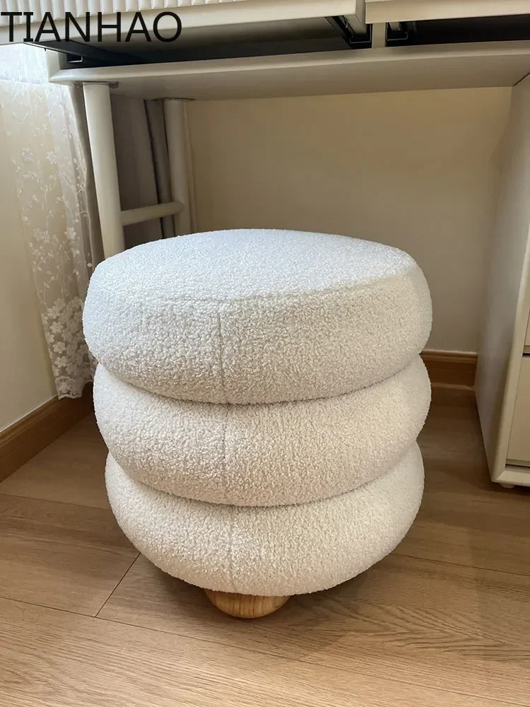 Luxury Cashmere Makeup Small Stool,Nordic Design Wood,Living Room Mobile Round Stools,Home Furniture,Bedroom Vanity,Sofa Chairs