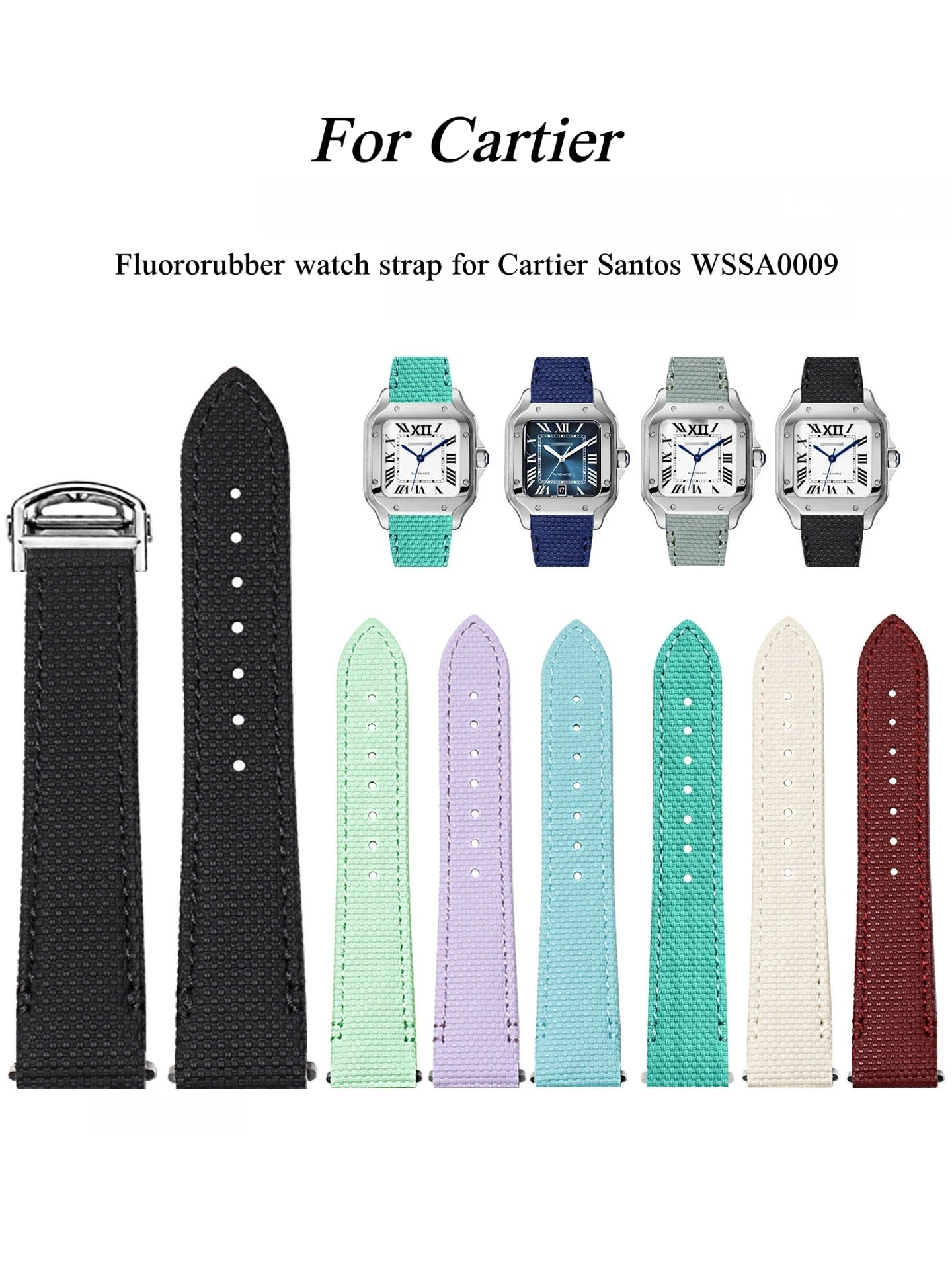 19 21 Mm FKM Watchband for Cartier Santos Medium Large New Style Fluororubber  Metal Insert Watch Strap Quick Release Strap