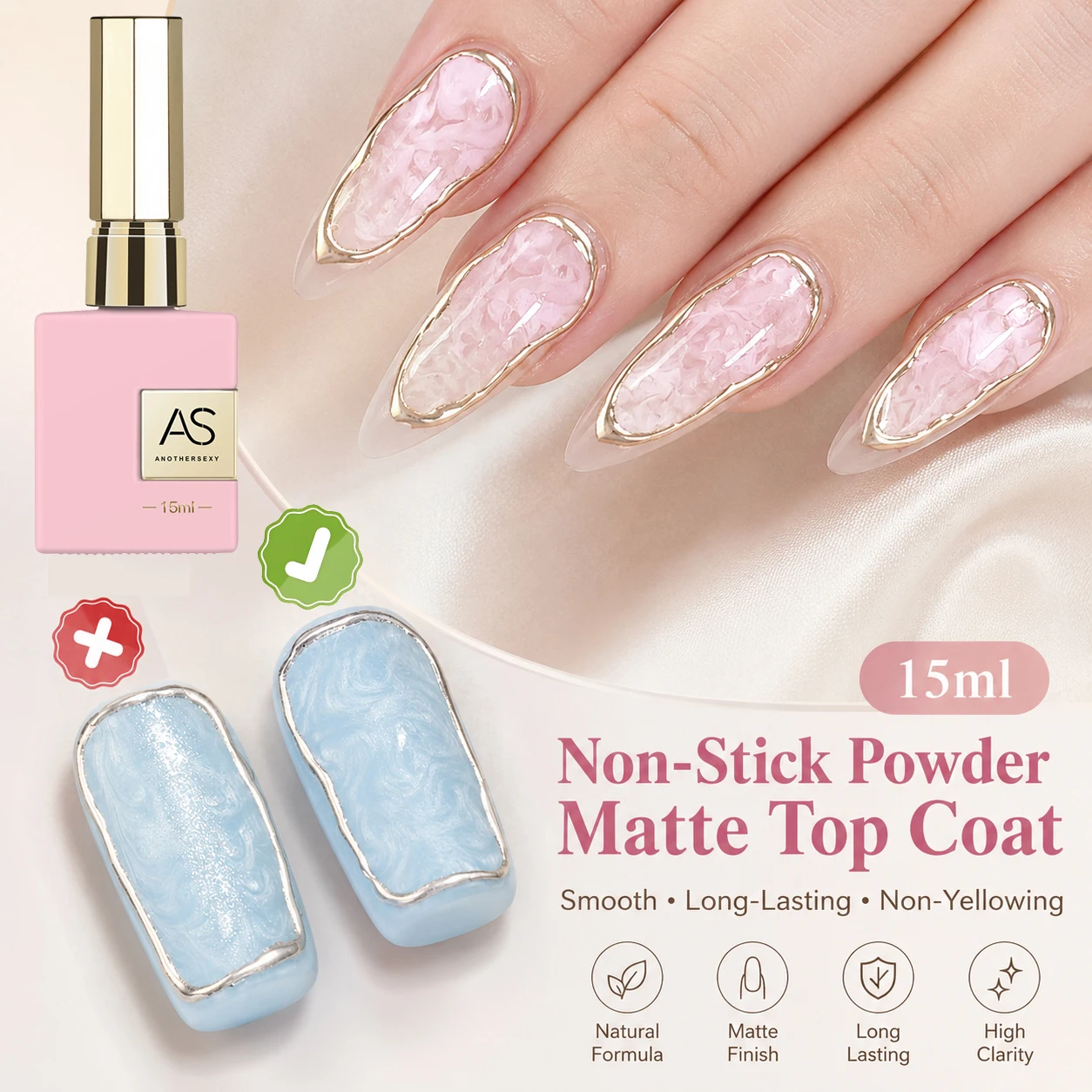AS 15ml Matte Top Coat 2.0 Non Stick Powder Nail Polish Gel Varnish Semi Permanent Soak Off Gel Nail Polish Manicure Art Topcoat