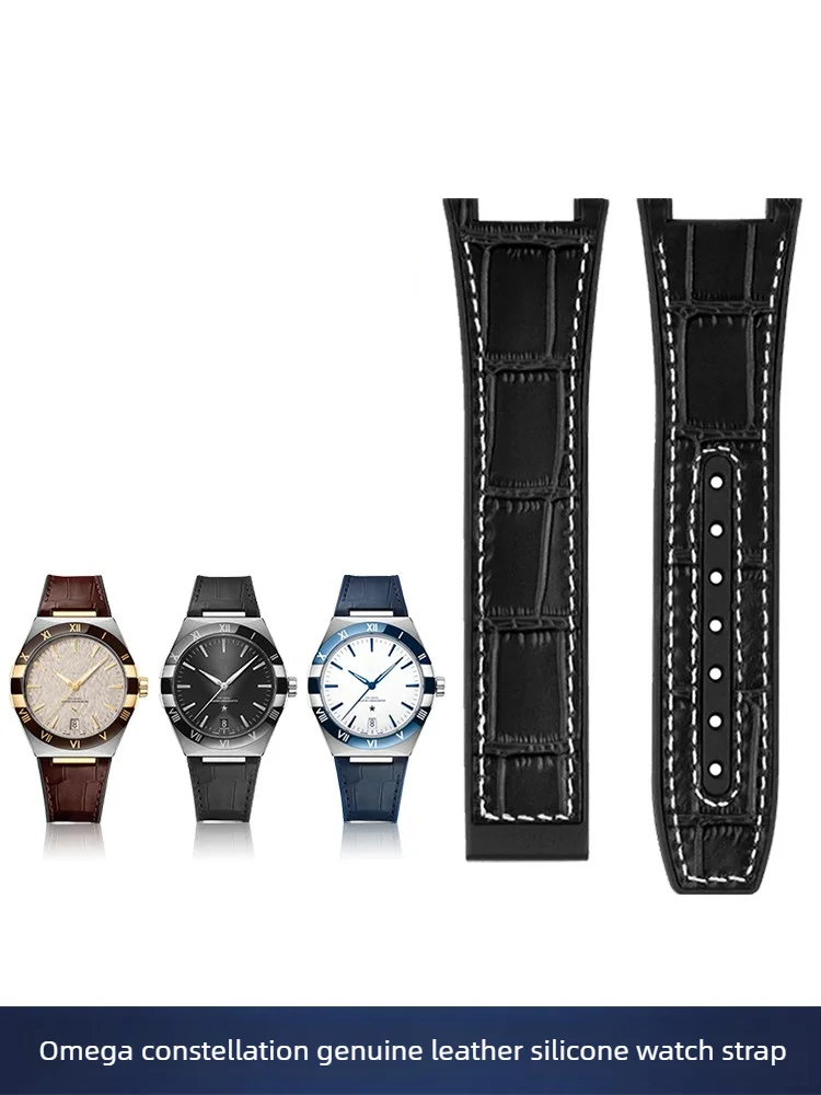 Leather Silicone Watch Strap for Omega Constellation Series 131.13 Extreme Observatory Manhattan Strap Men