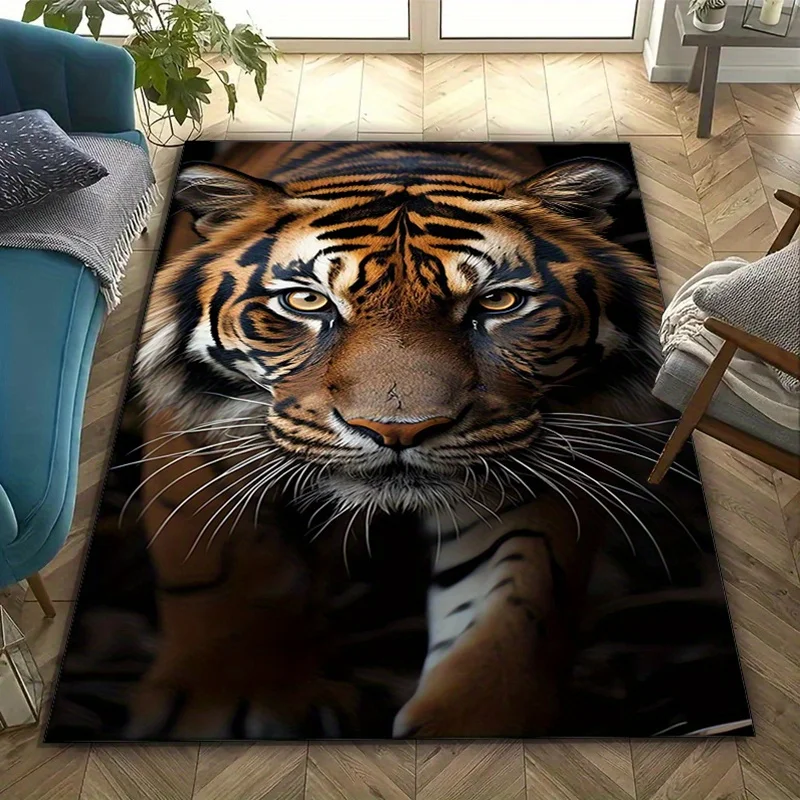 Vibrant Tiger Print Non-Slip Area Mat - Polyester, Machine Washable, Rectangular Home Decor Mat for Bedroom & Living Room, Featu