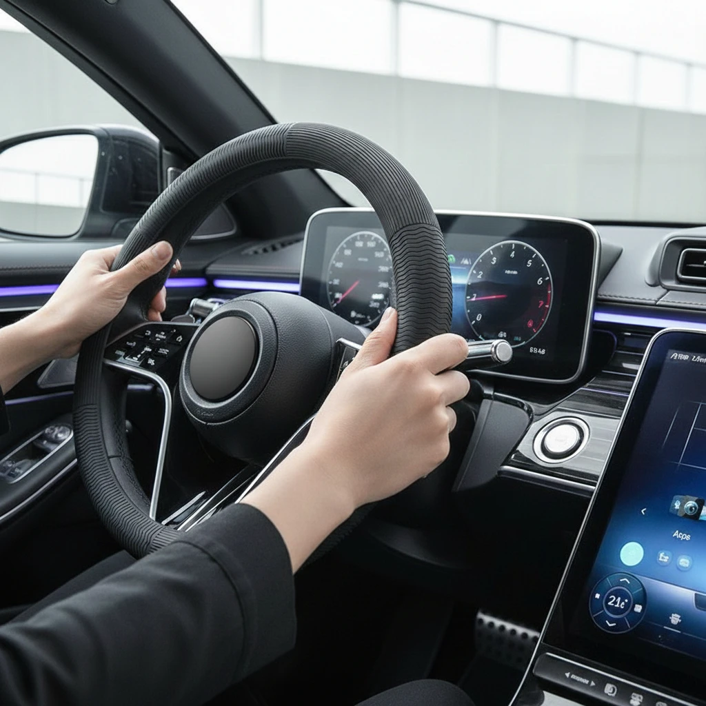 

1pc Liquid Silicone Steering Wheel Cover Elastic No Inner Ring Anti-slip Texture 38cm Universal Odorless Slim Auto Protector