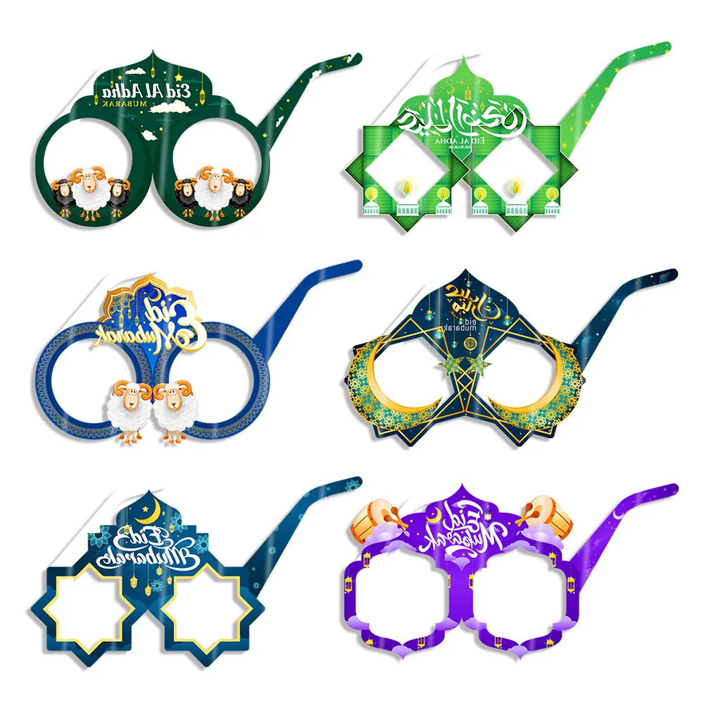 

6/12pcs Happy Eid Mubarak Paper Glasses Eyeglasses Frame Photo Booth Props Party Decorations Ramadan mubarak Supplies