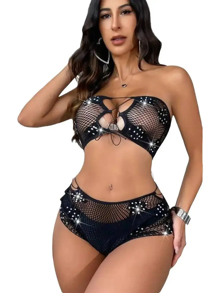 Elegant Women's Sexy Off-the-shoulder Solid Color Beach Vacation Holiday Bikini Backless Deep V Sleeveless Bikini Charming TKH0