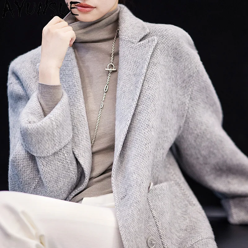 AYUNSUE 88.5% Wool Coats for Woman Simple Loose Jackets for Woman Stylish Commuting Jacket Woman Clothes Spring Autumn Ropa