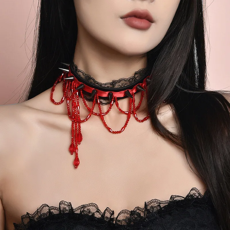 Collana con decorazione per collo da ballo con nappe in pelle nera, accessori per il collo, catena per clavicola da donna, cintura interessante